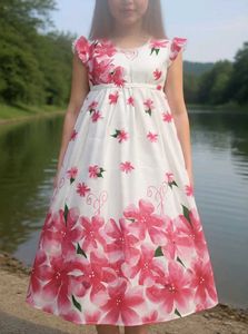 White Floral Print Ethnic Dress