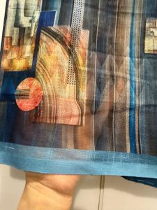 Blue Abstract Print Saree