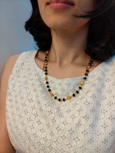 Elegant Gold & Black Beaded Necklace