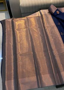 Elegant Navy Blue Saree with Gold Border 💜
