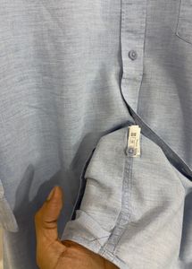 Men's Blue Band Collar Shirt