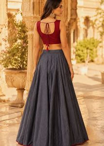 Navratri Silk grey red Lehenga Choli Set