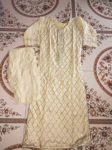 Elegant Lemon Yellow Gota Embroidery Suit Set