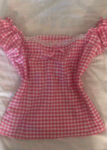 Fitted Whimsy Cute Pink Gingham Off-Shoulder Top
