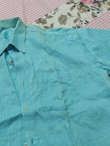 Men's Blue Short Sleeve Button-Up Shirt