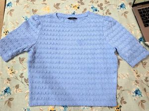 Light Blue Textured Puff Sleeve Top