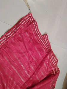 Elegant Red Saree with Gold Stripes