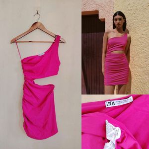 Zara Pink Cutout Ruched Mini Dress