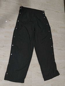 Black Snap Button Track Pants