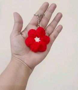 Red Crochet Flower Keychain