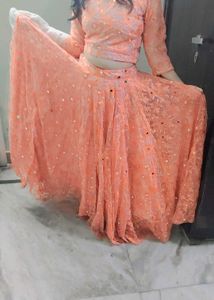 Beautiful Orange Embroidered Lehenga Set