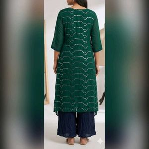 Elegant Green Kurta with Silver Embellishments
