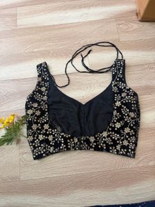 Embroidered Black Velvet Blouse