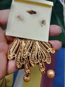 No Brand 3.5 Inch Golden Oxidised Earring Imgood C