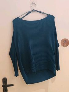 Teal Ribbed Batwing Sweater