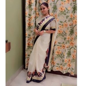 Elegant White Saree With Stech Designer Blouse