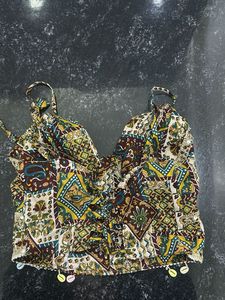 Boho Printed Crop Top with Shells