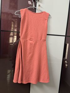 Coral A-line Dress with Button Detail