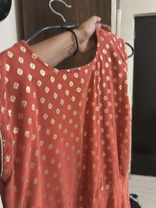 Orange Embroidered Ethnic Dress