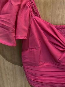 Pink Ruched Twist-Front Crop Top