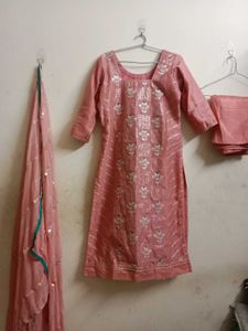 Pink Embroidered Kurta Set with Dupatta