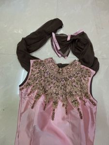 Pastel Pink &amp; Coffee Brown Indo-Western Festive Ou
