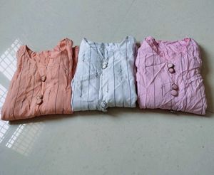 Combo of 3 Pastel Casual Tops 🌸 Peach, White & Pi