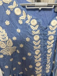 Blue Embroidered Anarkali with duppata