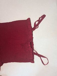 Maroon Smocked Jumpsuit