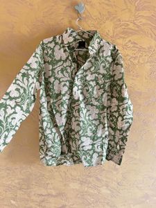 Women Mint Green Floral Block Print Shirt