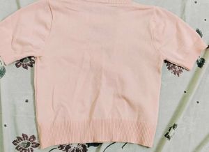Cute Pink Heart Cut-Out Knit Top