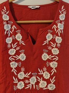Red Embroidered Peasant Top