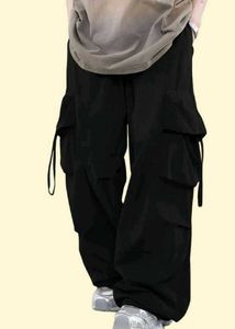 Men's Black Parachute Cargo Pants | Baggy Multi-Po