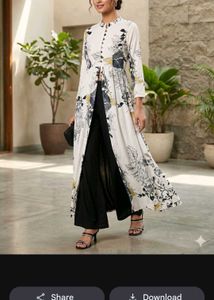Stylish Floral Print Kurta 2 layers front cut