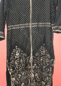 Elegant Black Kurta with White Polka Dots