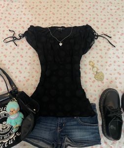 Black Sheer Polka Dot Top