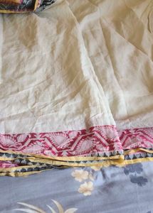 kota doria Elegant Cream Saree with Red Border