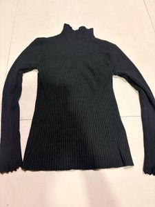 Black Ribbed Turtleneck Top