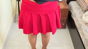Red Pleated Mini Skirt
