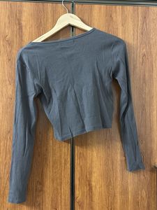 Grey Long Sleeve Crop Top