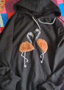 Black Hoodie with Flamingo Detail
