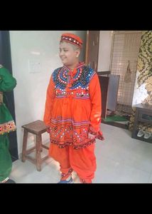Embroidered Orange Kurta Set with Cap