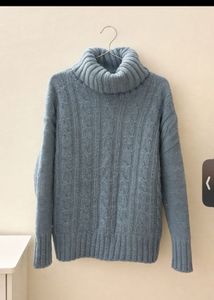 Cozy Blue Cable Knit Turtleneck Sweater