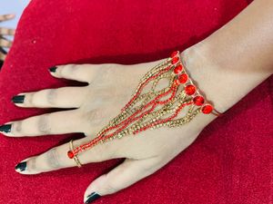 Red & Gold Rhinestone Hand Bracelet new wdt tag