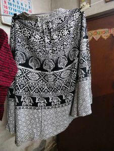 Red Kurta With Black &amp; White Printskirt.