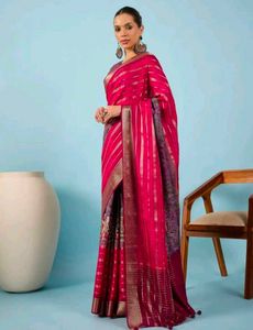 Vibrant Pink Saree with Traditional Art  Mysore vi