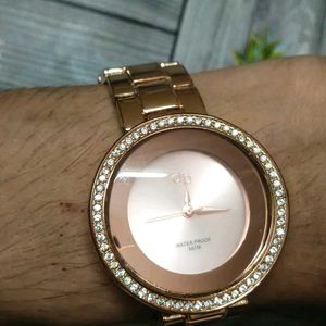 Rose Gold Crystal Bezel Watch