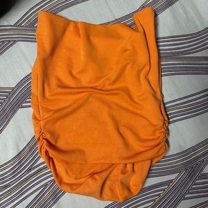 Orange Stretchable Ruched Cowl Neck Crop Top