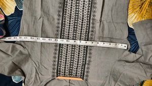 Grey Kurta with Embellished Neckline