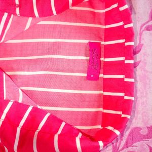 Pink Striped Button-Up Cropped Shirt
